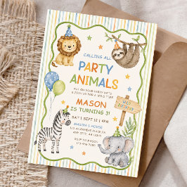 Convite Chamando Todos Animais de Festa Aniversário Safari
