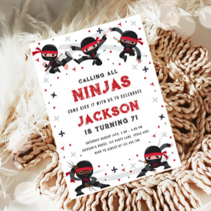 Convite Chamando Todos Ninjas de Crianças Marciais de Aniv