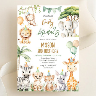 Convite Chamando Todos os Animais da Festa Aniversário Saf