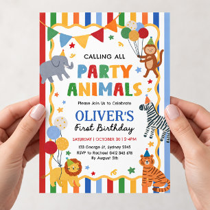 Convite Chamando Todos os Animais da Festa Menino 1º Anive