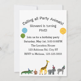 Convite Chamando todos os animais da festa no dia de anive
