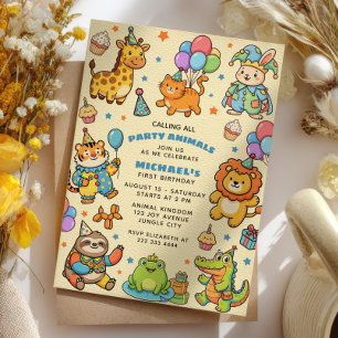 Convite Chamando Todos os Animais da Festa Primeiro Aniver