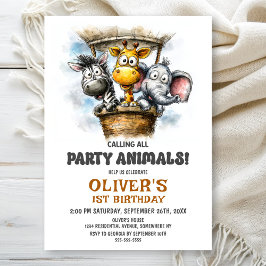Convite Chamando todos os Animais de Festa 1º Aniversário