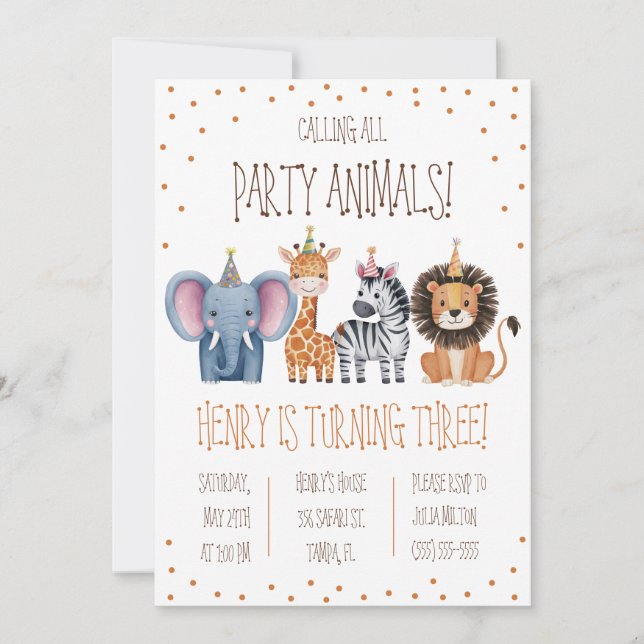 Convite Chamando todos os animais de festa! Festa de anive (Frente)