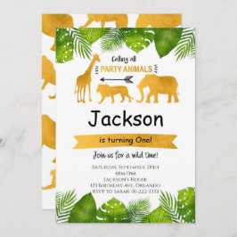 Convite Chamando todos os animais de festa Safari de Ouro