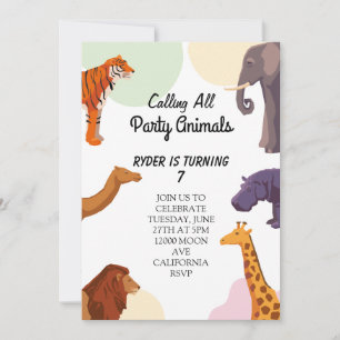 Convite Chamando todos os animais de festa Safari Zoo Birt
