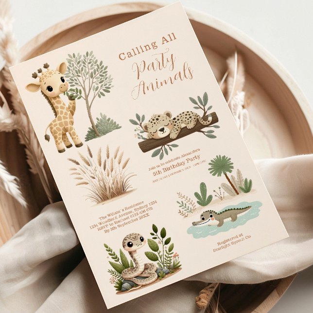 Convite Chamando todos os animais de festa Safari Zoo Birt (Criador carregado)