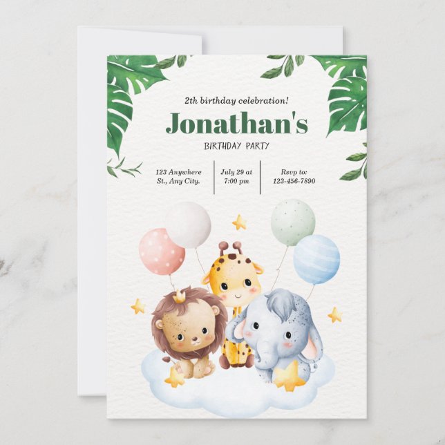 Convite Chamando Todos os Animais de Festa Uma Aventura na (Frente)