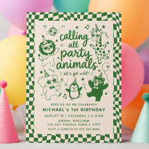 Chamando Todos os Animais de Festa Verde RETRO 1º 