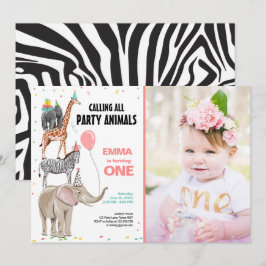 Convite Chamando todos os animais de festa Zoo Wild Girl A