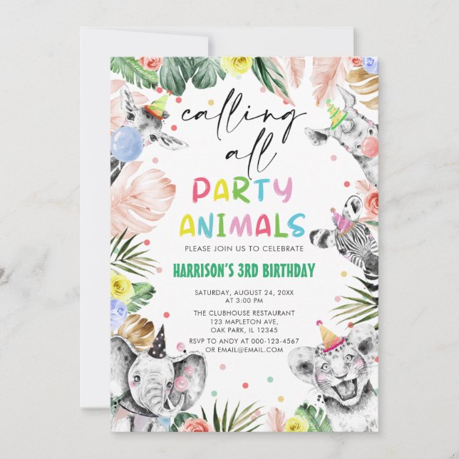 Convite Chamando todos os animais do partido Selgle Safari (Frente)