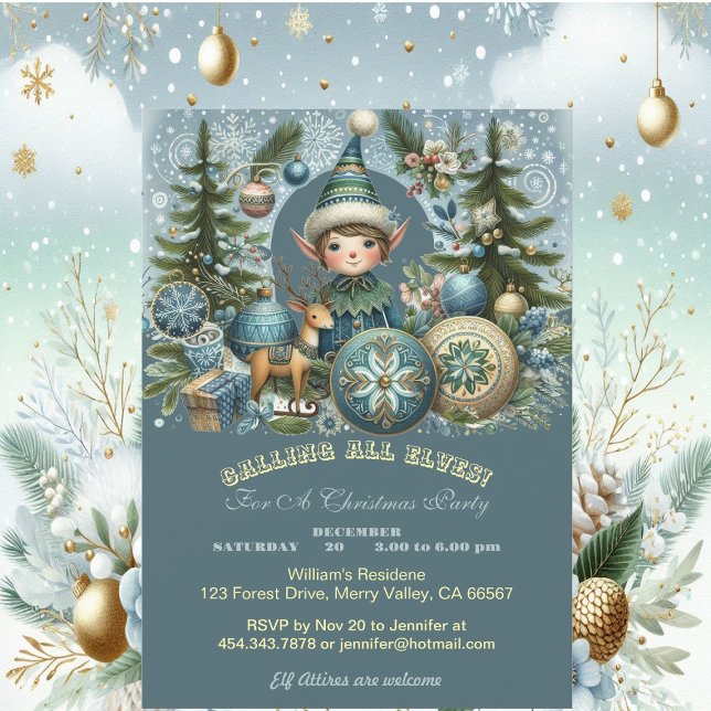 Convite Chamando todos os Elves Snowflakes de Festa de Nat (Calling All Elves Snowflakes Hail Christmas Party Invitation)