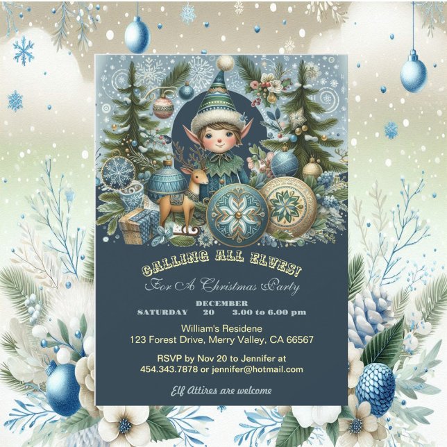 Convite Chamando todos os Elves Snowflakes de Festa de Nat (Calling All Elves Snowflakes Hail Christmas Party Invitation)