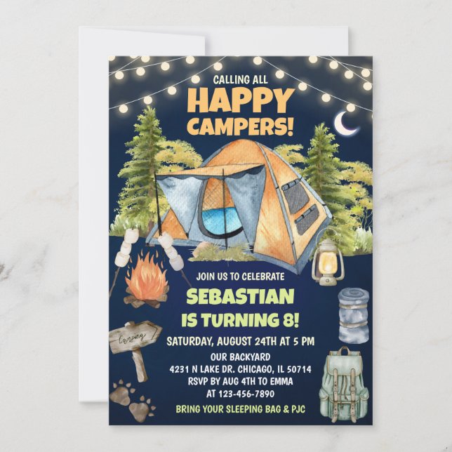Convite Chamando Todos os Felizes Acampantes de Aniversári (Frente)
