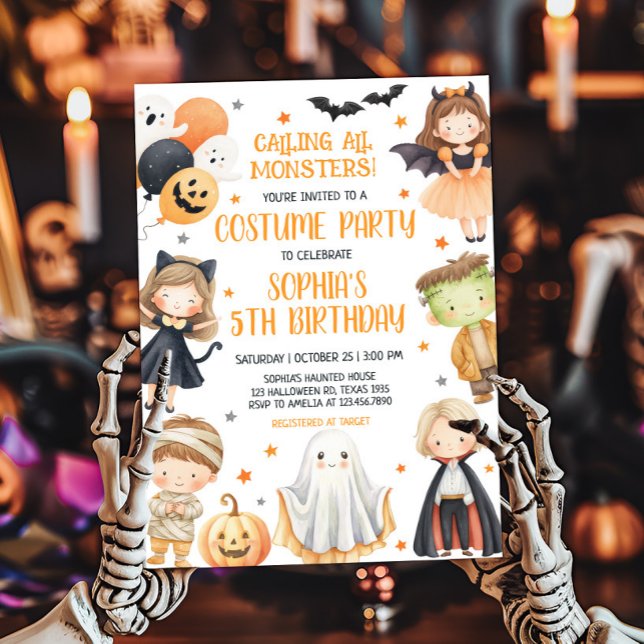 Convite Chamando todos os monstros de aniversário de Hallo (Calling All Monsters Costume Halloween Birthday Party Invitation)