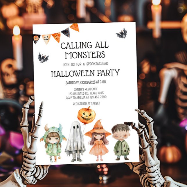 Convite Chamando todos os monstros do Festa de Halloween (Calling All Monsters Kids Costume Halloween Party Invitation)