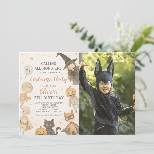 Convite Chamando todos os monstros Foto de aniversário do  (Em pé/Frente)