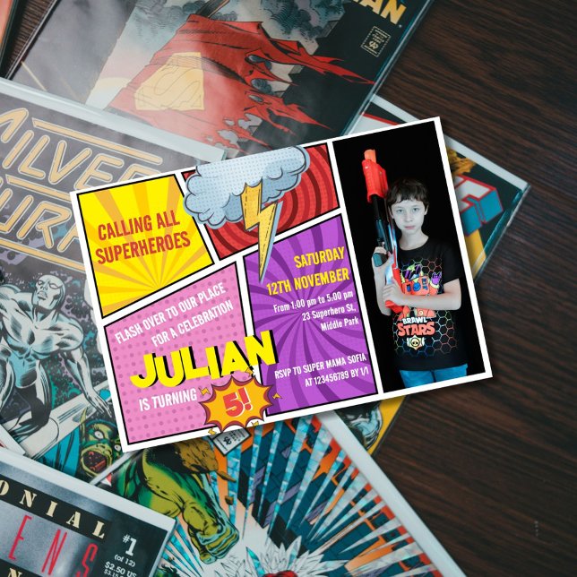 Convite Chamando todos os super-heróis de 5 do livro de hi (Criador carregado)