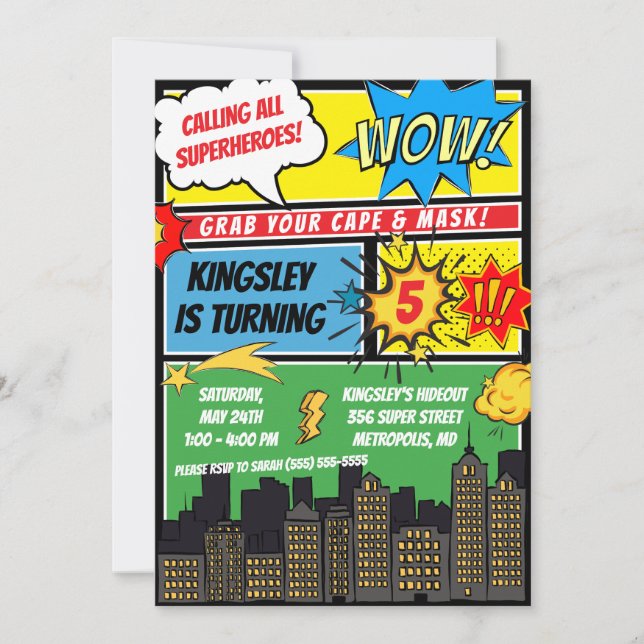 Convite Chamando todos super-heróis! Festa de aniversário  (Frente)