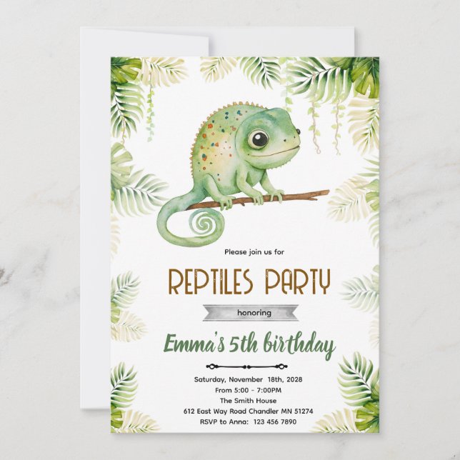 Convite Chameleon birthday party invitation (Frente)