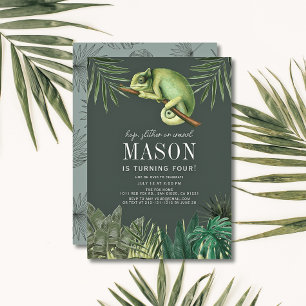 Convite Chameleon Reptile Tropical Green Boy Birday