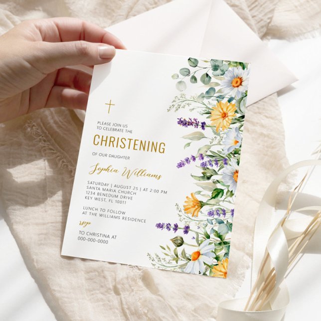 Convite Chamomile & Eucalyptus Wildflower Christening (Criador carregado)
