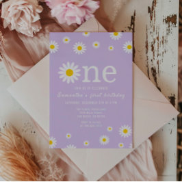 Convite Chamomile Flower Watercolor Purple Primeiro Aniver