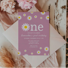 Convite Chamomile Flower Watercolor Red Primeiro Aniversár