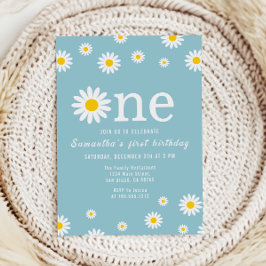 Convite Chamomile Flower Watercolor Teal Primeiro Aniversá