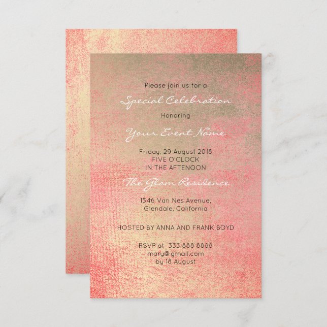 Convite Champaço Dourado Sepia Coral Branco Metálico Mínim (Frente/Verso)