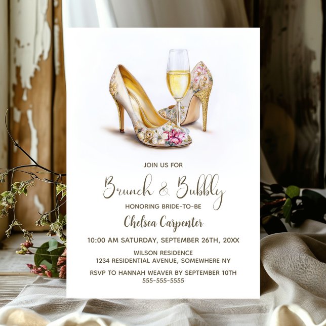 Convite Champagne and Floral Shoes Brunch and Bubbly (Criador carregado)