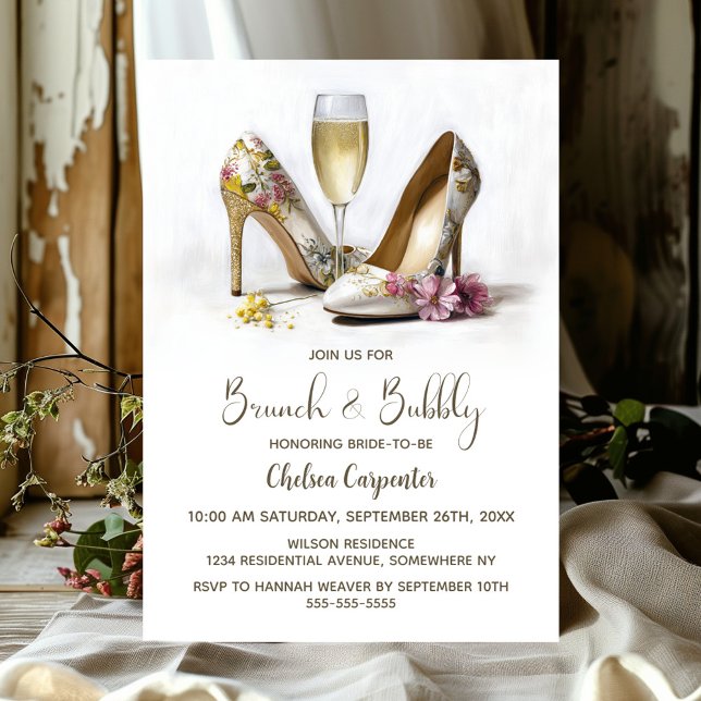 Convite Champagne and Floral Shoes Brunch and Bubbly (Criador carregado)