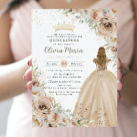 Champagne Beige Cream Floral Princesa Quinceanera