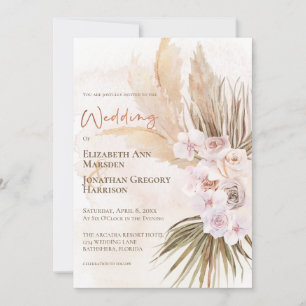 Convite Champagne Blush Terracotta Pampas Watercolor Flora