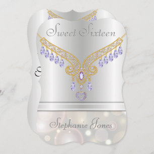 Convite Champagne Bokeh Ametist Diamantes Doce Dezesseis