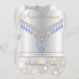 Convite Champagne Bokeh Blue Topaz Sweet 16