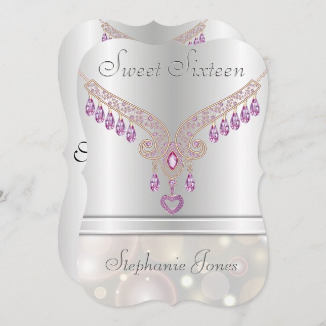 Convite Champagne Bokeh Pink Sapphire Doce Dezesseis (Frente/Verso)