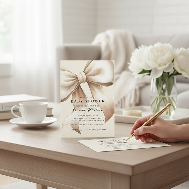 Convite Champagne Bow Baby Shower QR code Invite (Criador carregado)