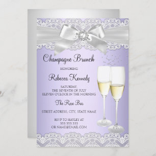Convite Champagne branco roxo elegante Brunch convidado