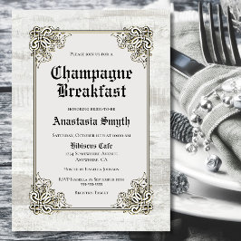 Convite Champagne Breakfast Rustic Bleached Wood