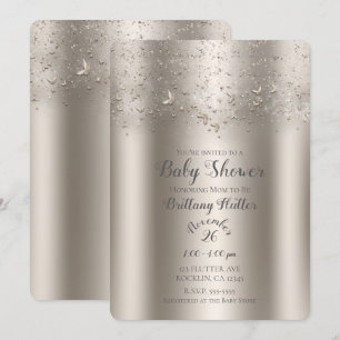 Convite Champagne Brilho Borboleta Babyshower