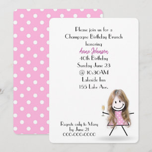 Convite Champagne Brunch de 40 Anos Stick Girl