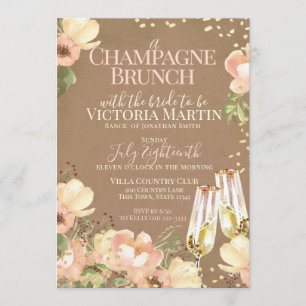 Convite Champagne Brunch Sparkle Floral Chá de panela