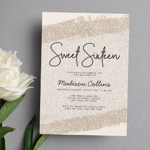 Convite Champagne Brush Brilho Sweet 16