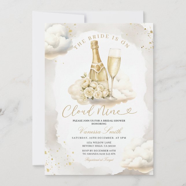 Convite Champagne Cloud Nine Bridal Shower Invitation (Frente)