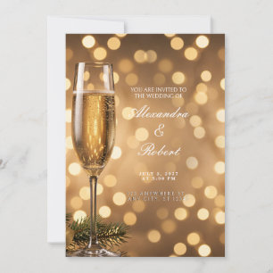 Convite Champagne com Bokeh Dourado