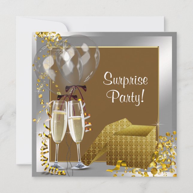 Convite Champagne Confetti Silver Dourado Surpresa (Frente)