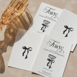 Convite Champagne coupe Black Bow Birthday Party Invite