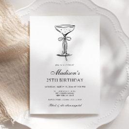Convite Champagne Coupe Elegant Bow Birthday Invitation