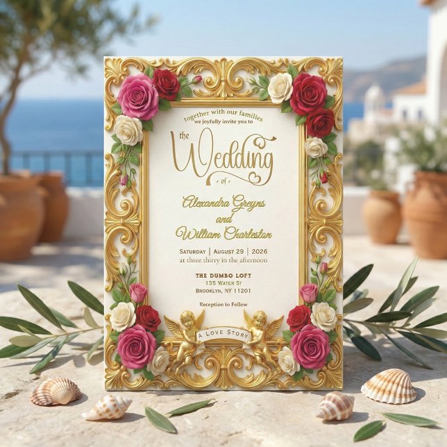 Convite Champagne Cream & Blush Pink Faux Foil Wedding (Criador carregado)